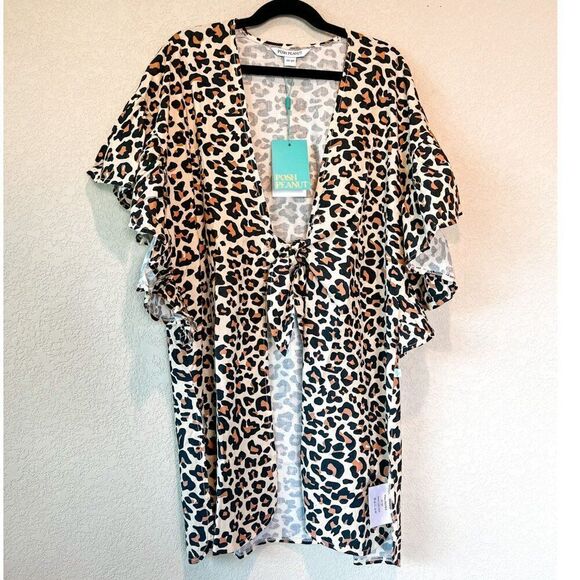 NWT! Posh Peanut Riffle Kimono Lana Leopard Print Swim Cover, Size 10- 12Y - Picture 1 of 3